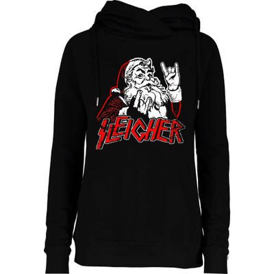 Sleigher Hail Santa Heavy Metal Christmas Womens Funnel Neck Pullover Hood