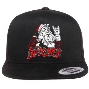 Sleigher Hail Santa Heavy Metal Christmas Flat Bill Trucker Hat