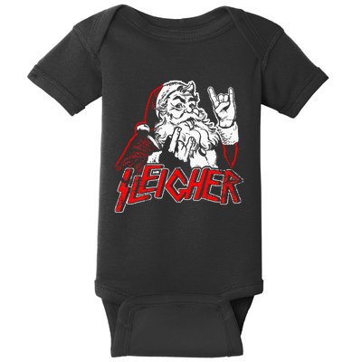 Sleigher Hail Santa Heavy Metal Christmas Baby Bodysuit