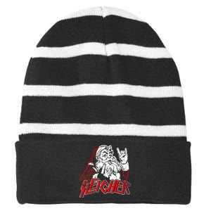 Sleigher Hail Santa Heavy Metal Christmas Striped Beanie with Solid Band