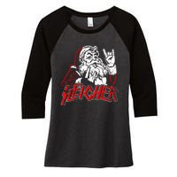 Sleigher Hail Santa Heavy Metal Christmas Women's Tri-Blend 3/4-Sleeve Raglan Shirt