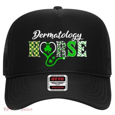 Shamrock Heart Stethoscope Dermatology Nurse St Patricks Day Gift High Crown Mesh Back Trucker Hat