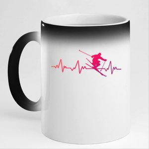 Ski Heartbeat Skiing Cool Gift Cute Gift 11oz Black Color Changing Mug