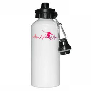 Ski Heartbeat Skiing Cool Gift Cute Gift Aluminum Water Bottle