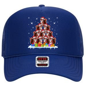 Santa Hat Squirrel Lovers Christmas Tree Gift High Crown Mesh Back Trucker Hat