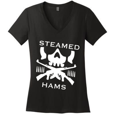 Steamed Hams Skull Guns Women's V-Neck T-Shirt