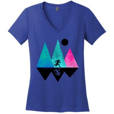 Sprinting Hobby Sports Nature Mountains Track And Field Cute Gift Women's V-Neck T-Shirt