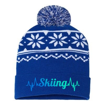 Ski Heartbeat Skiing Enthusiast Cute Gift USA-Made Snowflake Beanie