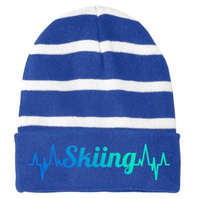 Ski Heartbeat Skiing Enthusiast Cute Gift Striped Beanie with Solid Band