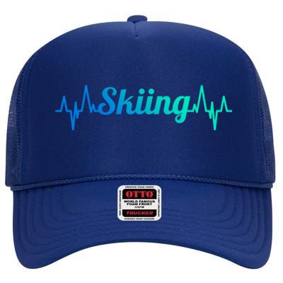 Ski Heartbeat Skiing Enthusiast Cute Gift High Crown Mesh Back Trucker Hat