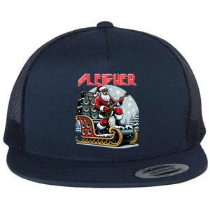 Sleigher Hail Santa Heavy Metal Christmas Rock Xmas Art Gift Flat Bill Trucker Hat