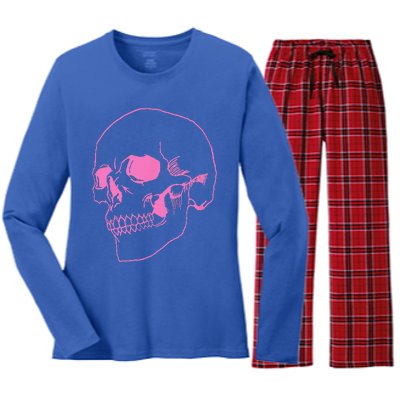 Spooky Halloween Skeleton Pastel Goth Soft Grunge Pink Skull Women's Long Sleeve Flannel Pajama Set 