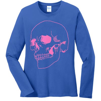 Spooky Halloween Skeleton Pastel Goth Soft Grunge Pink Skull Ladies Long Sleeve Shirt