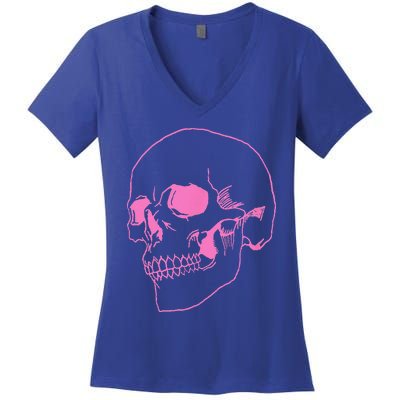 Spooky Halloween Skeleton Pastel Goth Soft Grunge Pink Skull Women's V-Neck T-Shirt