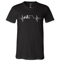 Ski Heartbeat Skiing Skier Gift For Skier V-Neck T-Shirt