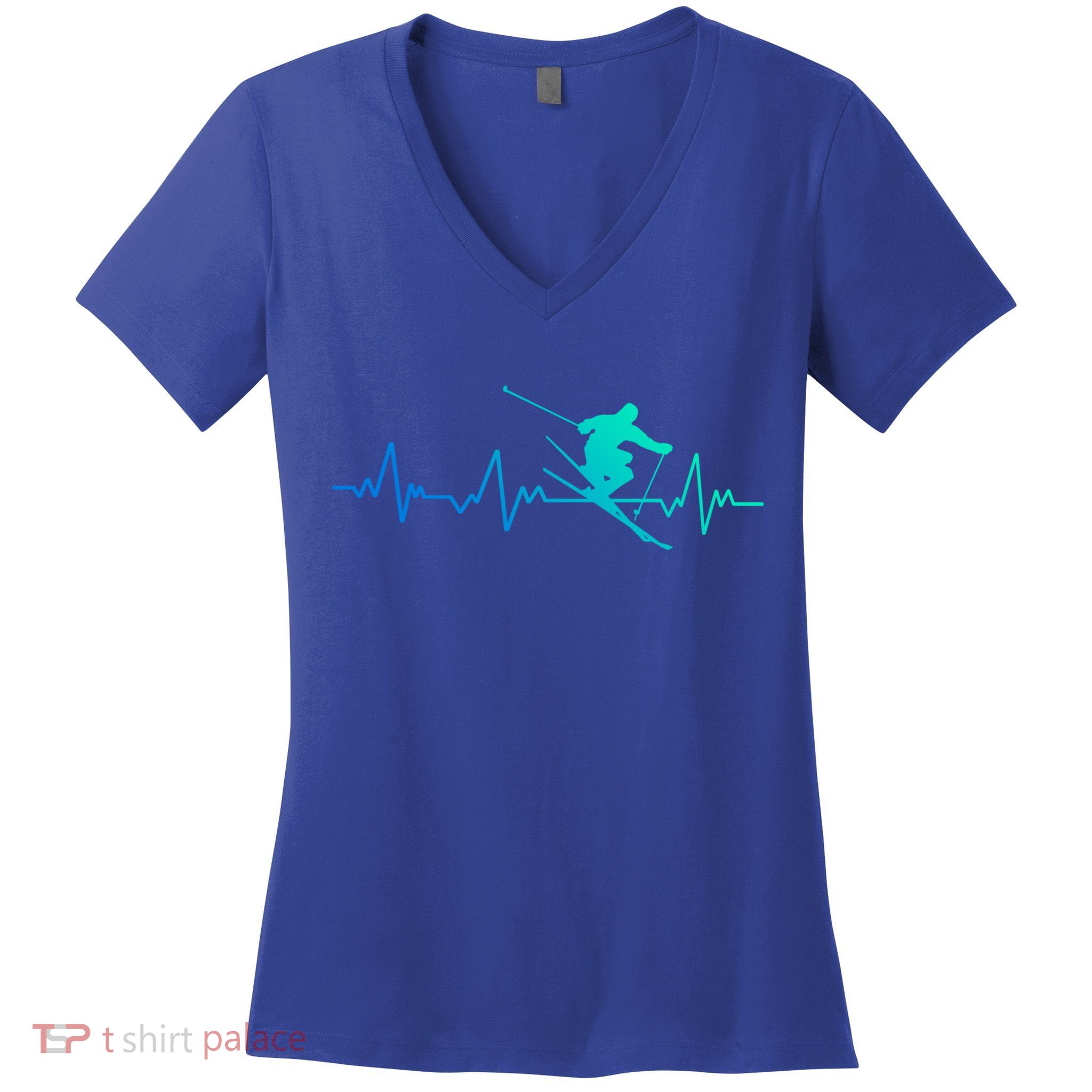 Ski Heartbeat Skiing Gift Meaningful Gift Women's V-Neck T-Shirt
