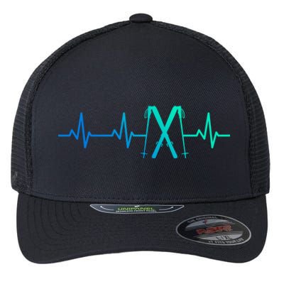 Skiing Heartbeat Skiing Enthusiast Gift Flexfit Unipanel Trucker Cap