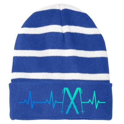 Skiing Heartbeat Skiing Enthusiast Gift Striped Beanie with Solid Band