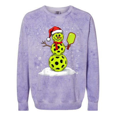 Santa Hat Snowman Xmas Funny Pickleball Lover Christmas Colorblast Crewneck Sweatshirt