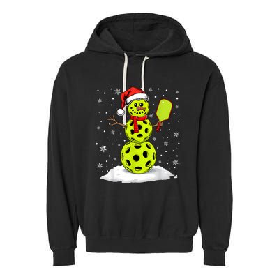 Santa Hat Snowman Xmas Funny Pickleball Lover Christmas Garment-Dyed Fleece Hoodie