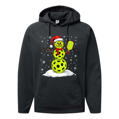 Santa Hat Snowman Xmas Funny Pickleball Lover Christmas Performance Fleece Hoodie