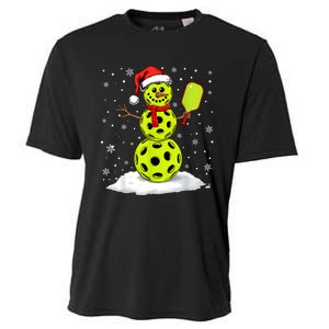 Santa Hat Snowman Xmas Funny Pickleball Lover Christmas Cooling Performance Crew T-Shirt