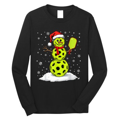 Santa Hat Snowman Xmas Funny Pickleball Lover Christmas Long Sleeve Shirt