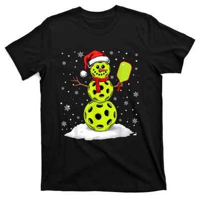 Santa Hat Snowman Xmas Funny Pickleball Lover Christmas T-Shirt