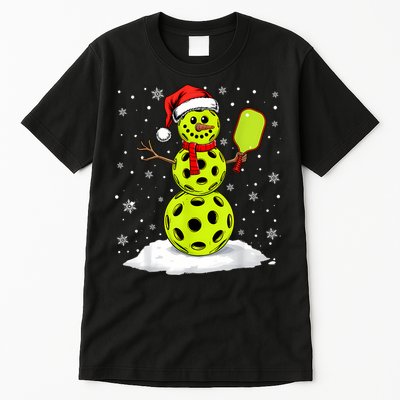 Santa Hat Snowman Xmas Funny Pickleball Lover Christmas Tall T-Shirt