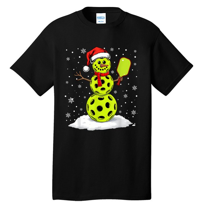 Santa Hat Snowman Xmas Funny Pickleball Lover Christmas Tall T-Shirt