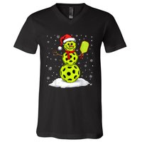 Santa Hat Snowman Xmas Funny Pickleball Lover Christmas V-Neck T-Shirt