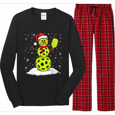 Santa Hat Snowman Xmas Funny Pickleball Lover Christmas Long Sleeve Pajama Set