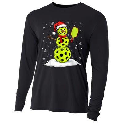 Santa Hat Snowman Xmas Funny Pickleball Lover Christmas Cooling Performance Long Sleeve Crew