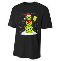 Santa Hat Snowman Xmas Funny Pickleball Lover Christmas Performance Sprint T-Shirt