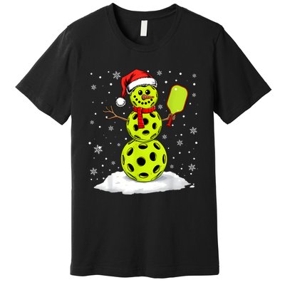 Santa Hat Snowman Xmas Funny Pickleball Lover Christmas Premium T-Shirt