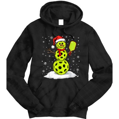 Santa Hat Snowman Xmas Funny Pickleball Lover Christmas Tie Dye Hoodie