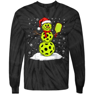 Santa Hat Snowman Xmas Funny Pickleball Lover Christmas Tie-Dye Long Sleeve Shirt