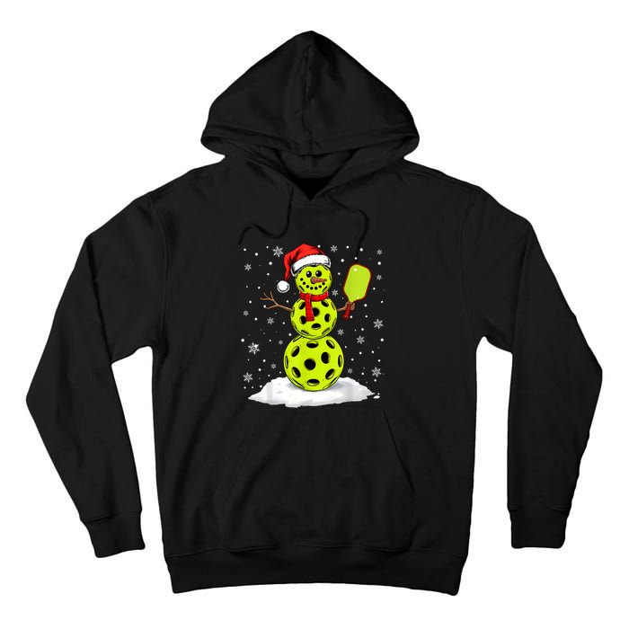 Santa Hat Snowman Xmas Funny Pickleball Lover Christmas Tall Hoodie