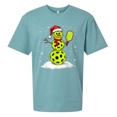 Santa Hat Snowman Xmas Funny Pickleball Lover Christmas Sueded Cloud Jersey T-Shirt