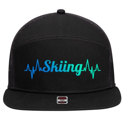 Skiing Heartbeat Skiing Teacher Winter Sports Cute Gift 7 Panel Mesh Trucker Snapback Hat