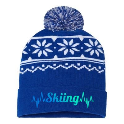 Skiing Heartbeat Skiing Teacher Winter Sports Cute Gift USA-Made Snowflake Beanie