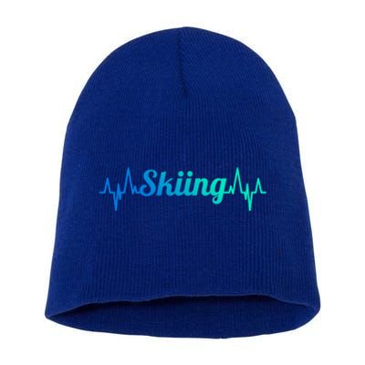 Skiing Heartbeat Skiing Teacher Winter Sports Cute Gift Short Acrylic Beanie