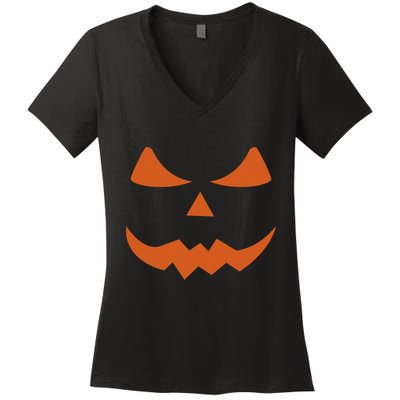 Scary Halloween Smiling Pumpkin Face Family Costume Women's V-Neck T-Shirt