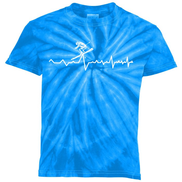 Skier Heartbeat Ski Instructor Winter Sport Skiing Ski Gift Kids Tie-Dye T-Shirt