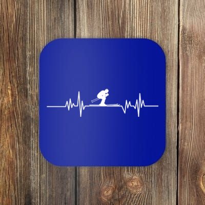 Skier Heartbeat Skiing Ski Snowboard Winter Sports Graphic Cute Gift Coaster