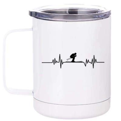 Skier Heartbeat Skiing Ski Snowboard Winter Sports Graphic Cute Gift 12 oz Stainless Steel Tumbler Cup