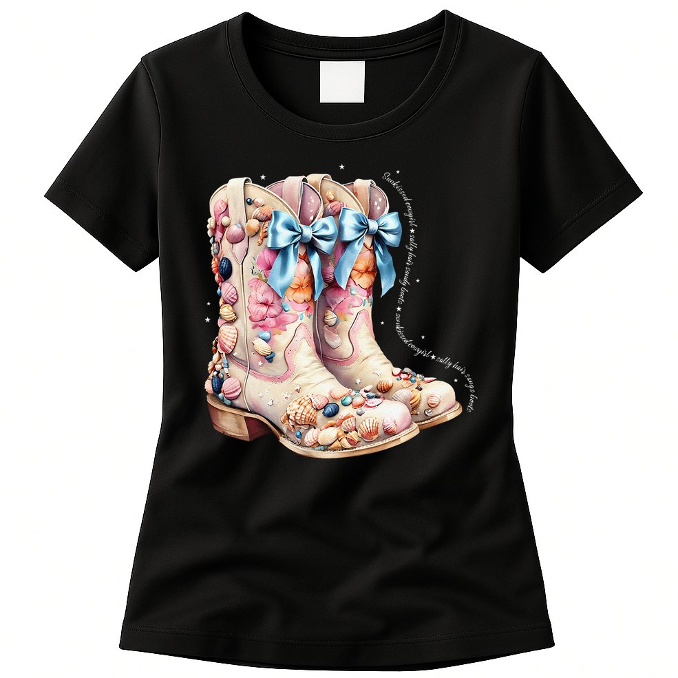 Slty Hair Sandy Boots Western Summer Cowgirl Western Womens T-Shirt