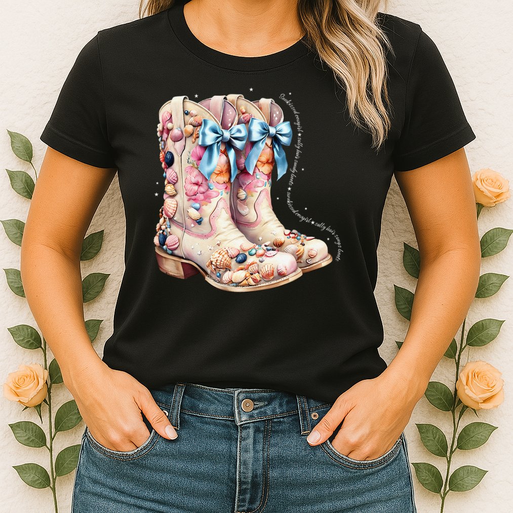 Slty Hair Sandy Boots Western Summer Cowgirl Western Womens T-Shirt