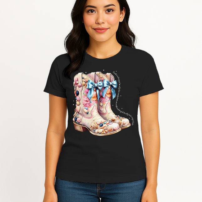 Slty Hair Sandy Boots Western Summer Cowgirl Western Womens T-Shirt
