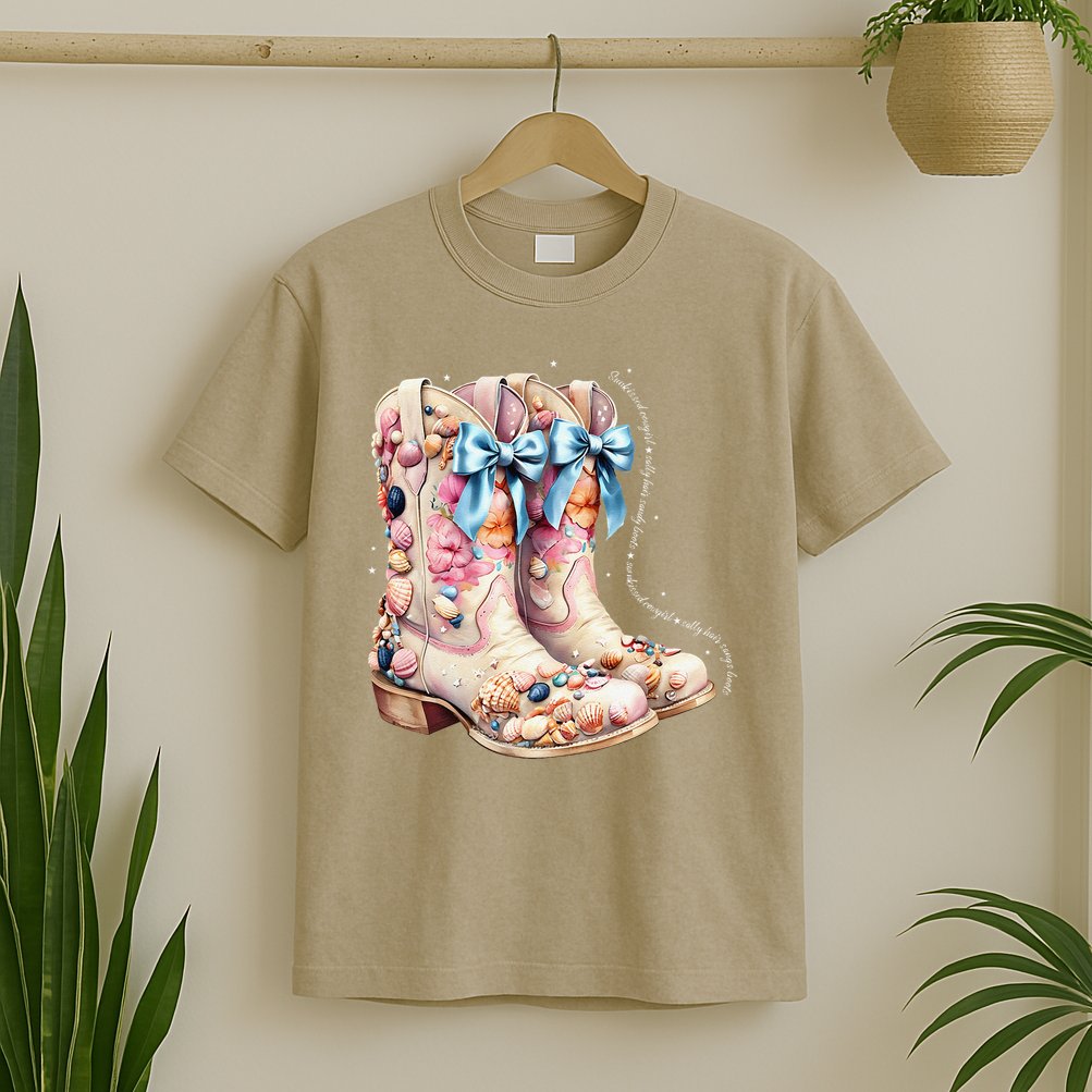 Slty Hair Sandy Boots Western Summer Cowgirl Western T-Shirt